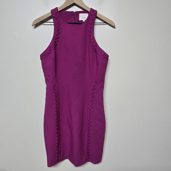 CINQ À SEPTWoman Alison Whipstitched Ponte Bodycon Mini Dress Magenta Sz 4 NWOT - Picture 1 of 7